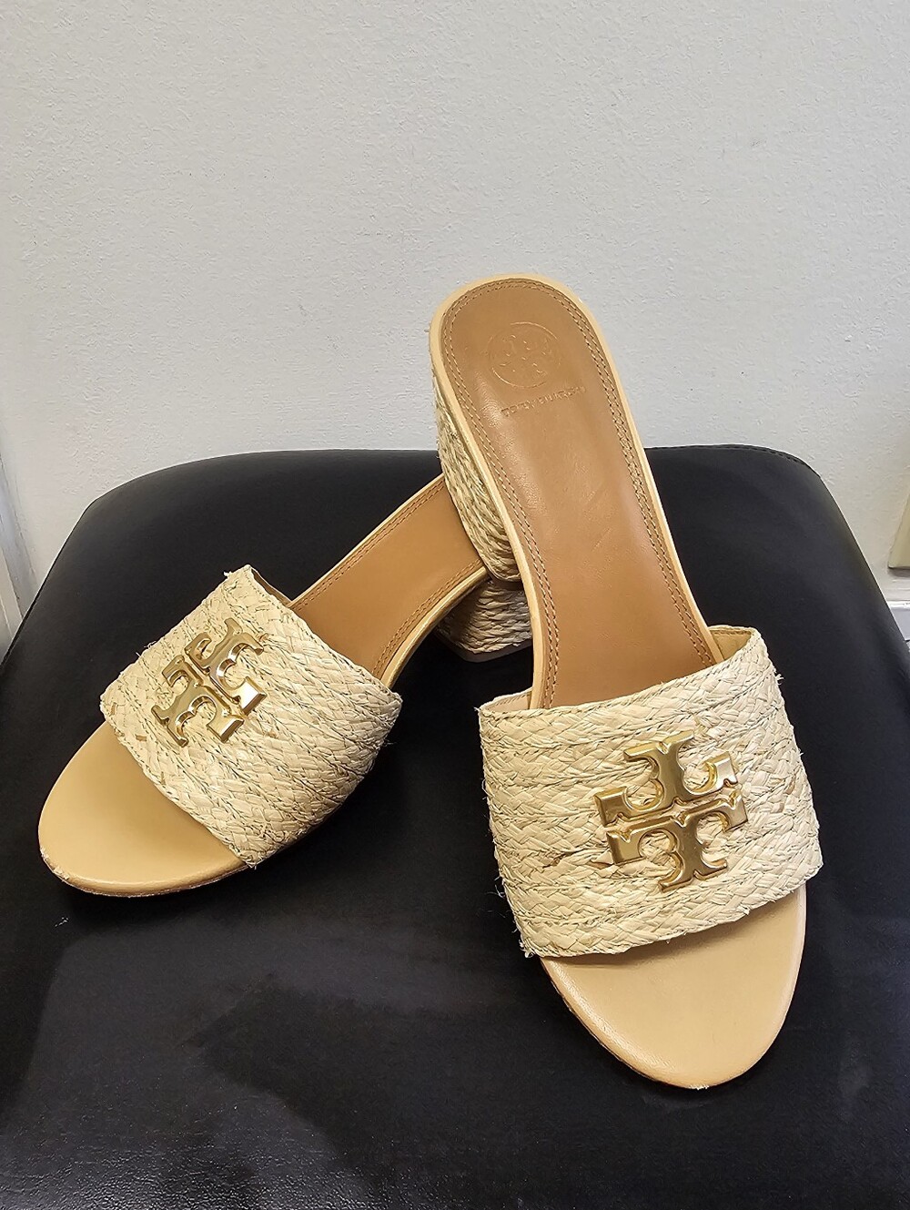 Tory Burch Everly Raffia Block Sandal Slides - Size 9.5